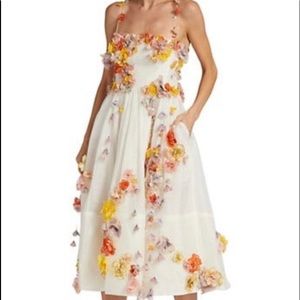 SOLD: ZIMMERMANN White Floral Appliqué Midi Short Casual Dress